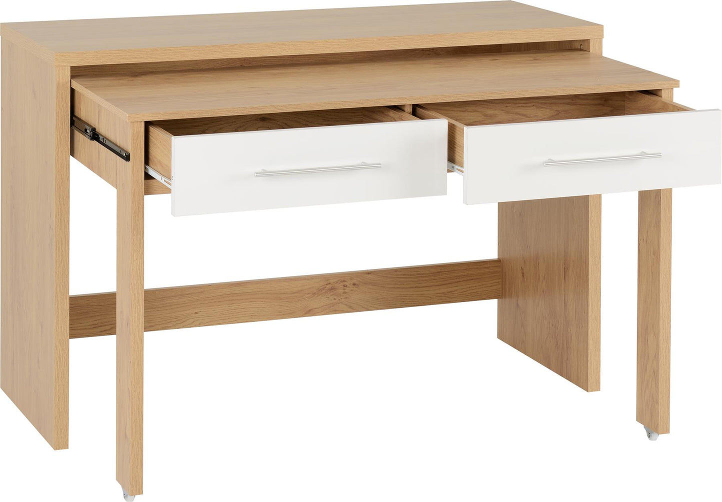 SEVILLE 2 DRAWER SLIDER DESK - WHITE/LIGHT OAK