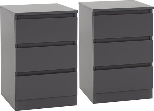 PAIR OF MALVERN 3-DRAWER BEDSIDE TABLE - GREY