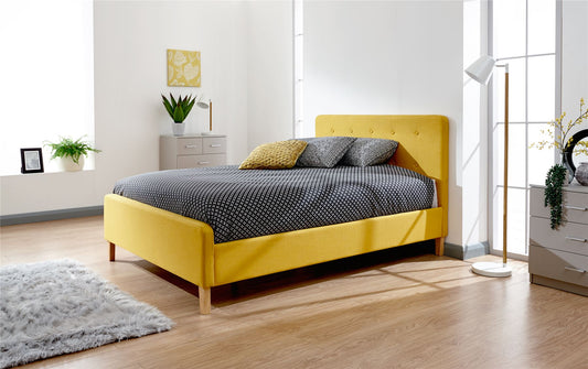 ASHBOURNE HOPSACK FABRIC BED - 4FT6" DOUBLE - MUSTARD