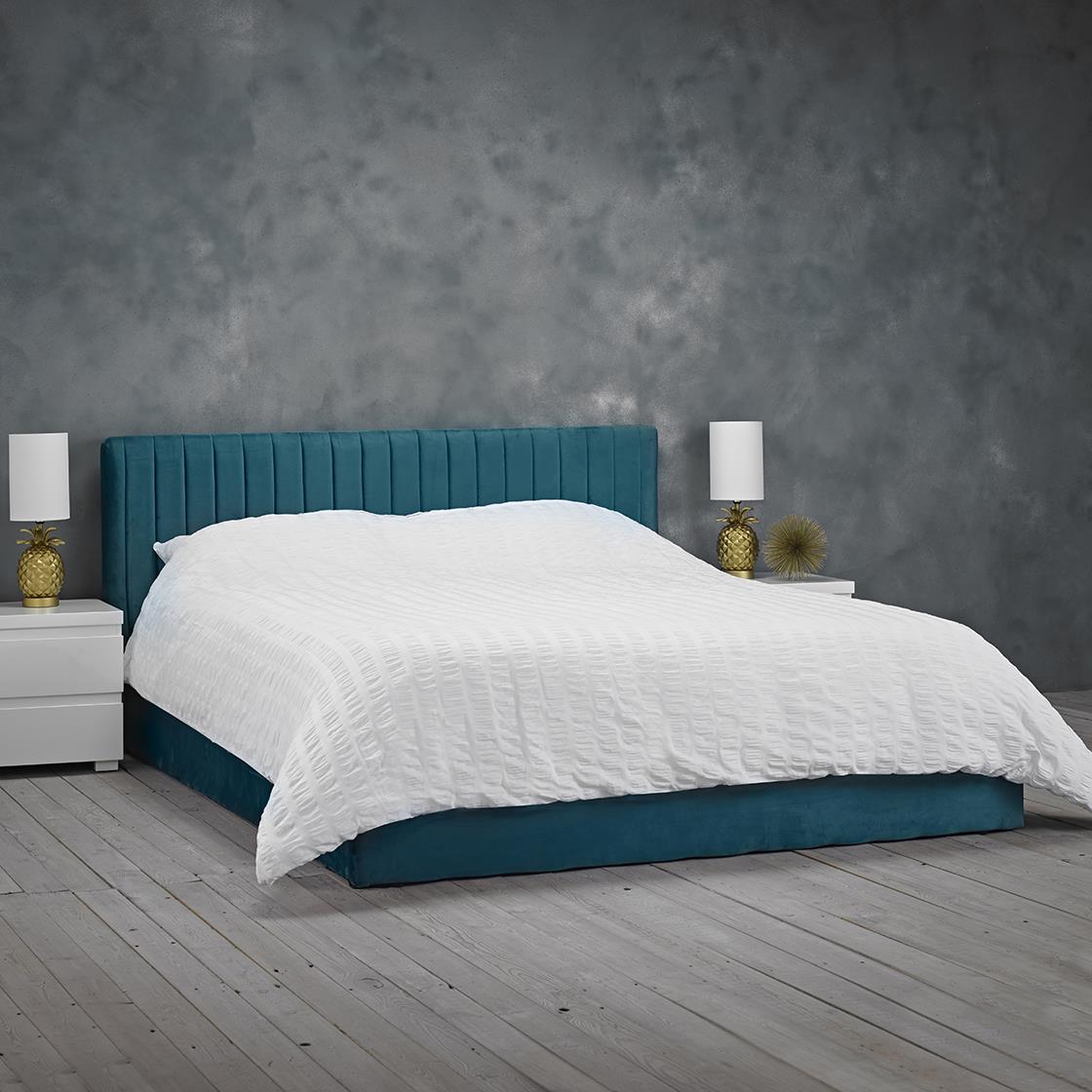 BERLIN VELVET END LIFT OTTOMAN BED - 4FT SMALL DOUBLE - TEAL