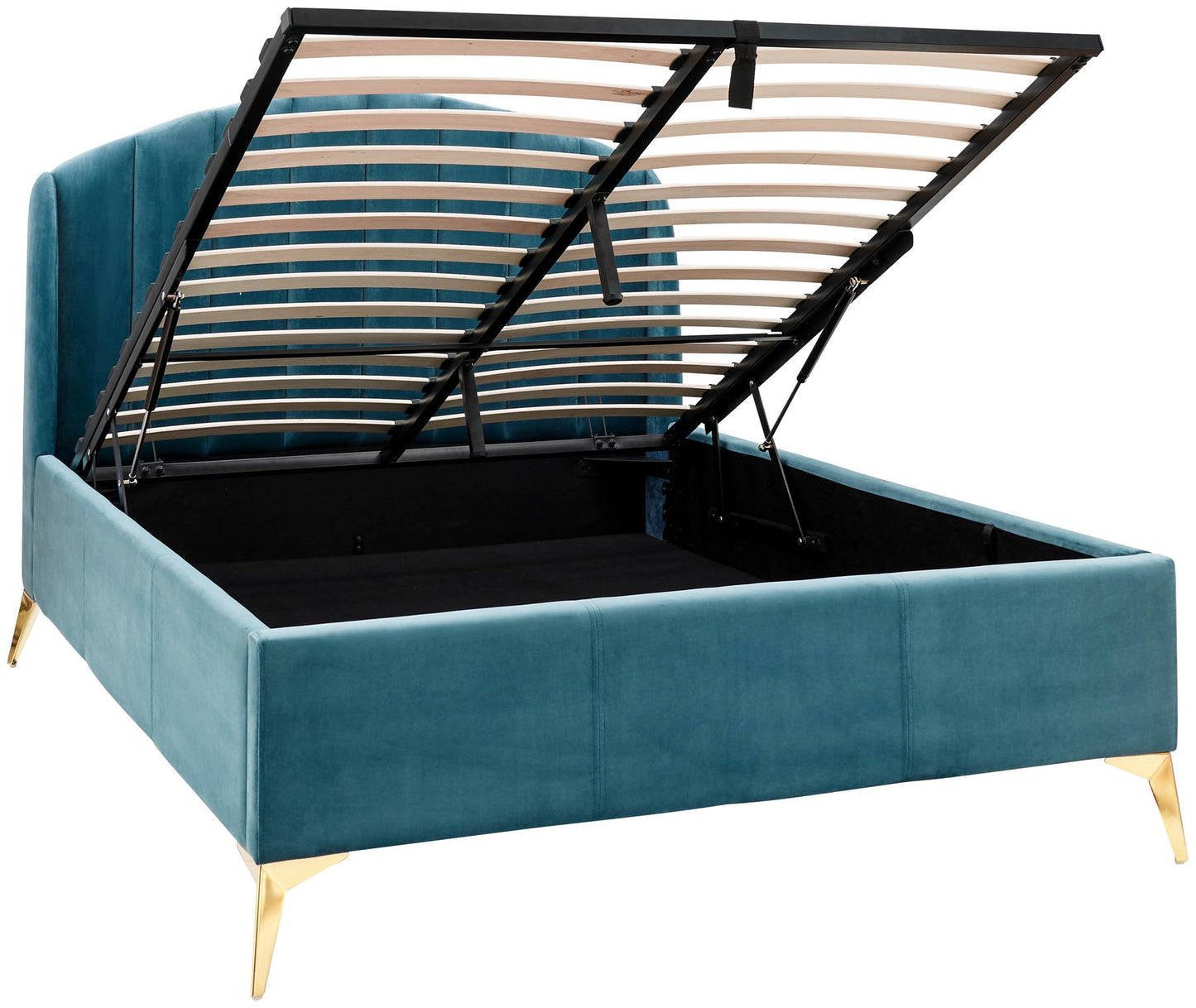 PETTINE VELVET END LIFT OTTOMAN BED - 4FT6 DOUBLE - TEAL