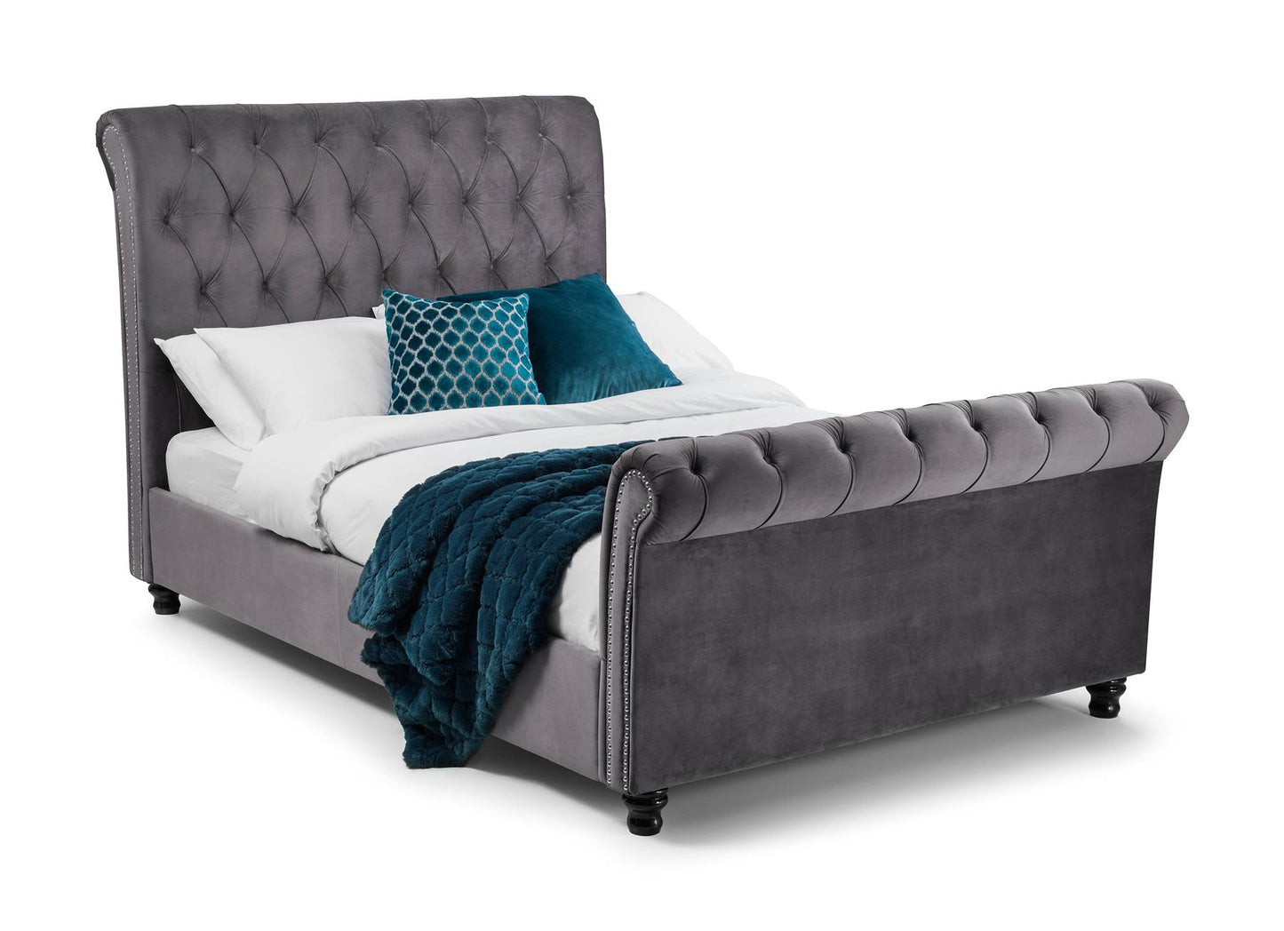 VALENTINO VELVET BED - 6FT SUPER KING SIZE - GREY