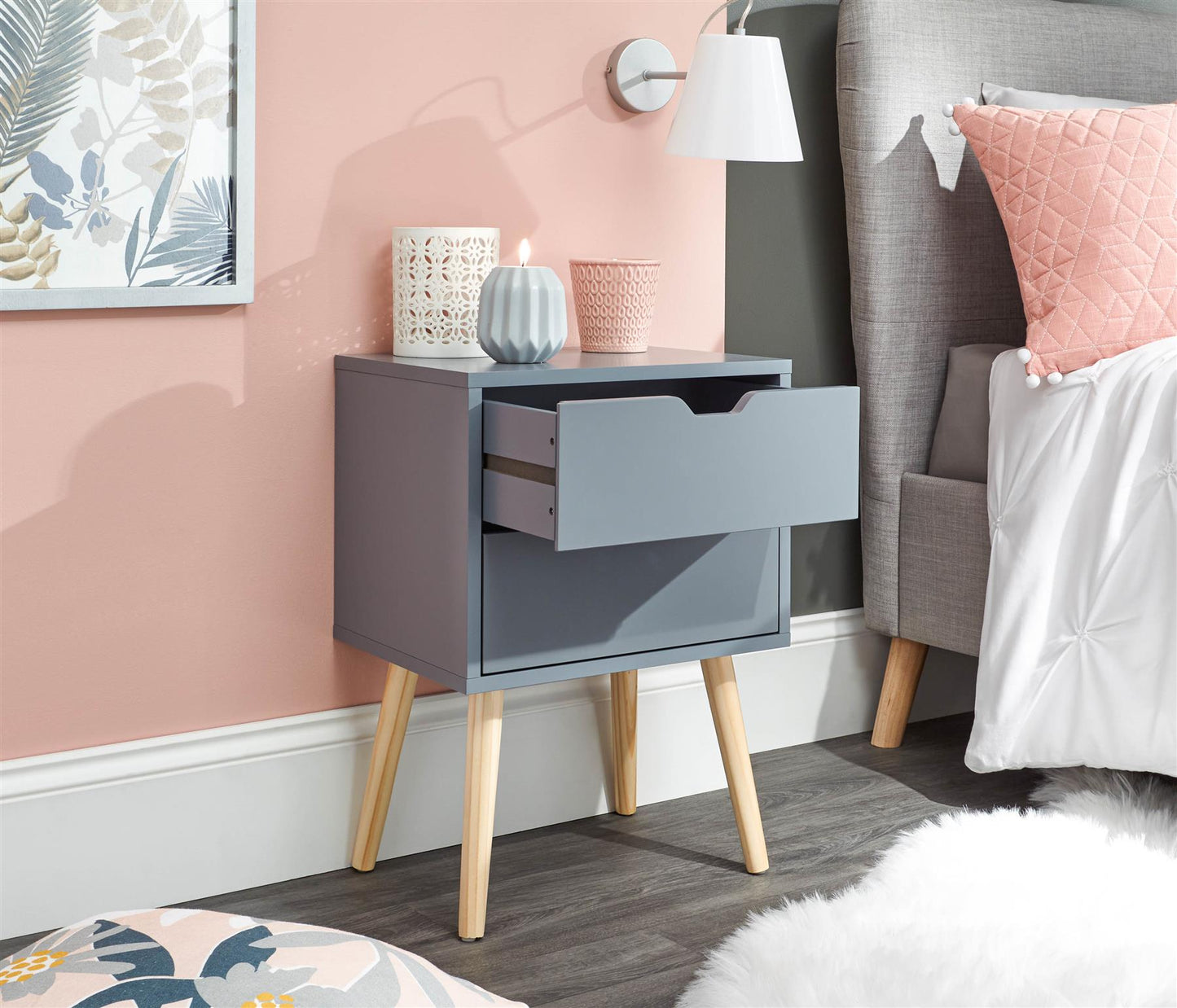 NYBORG 2-DRAWER BEDSIDE TABLE - DARK GREY