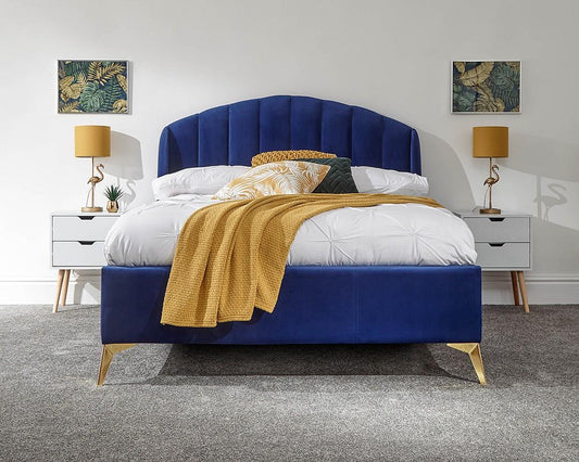 PETTINE VELVET END LIFT OTTOMAN BED - 5FT KING SIZE - ROYAL BLUE