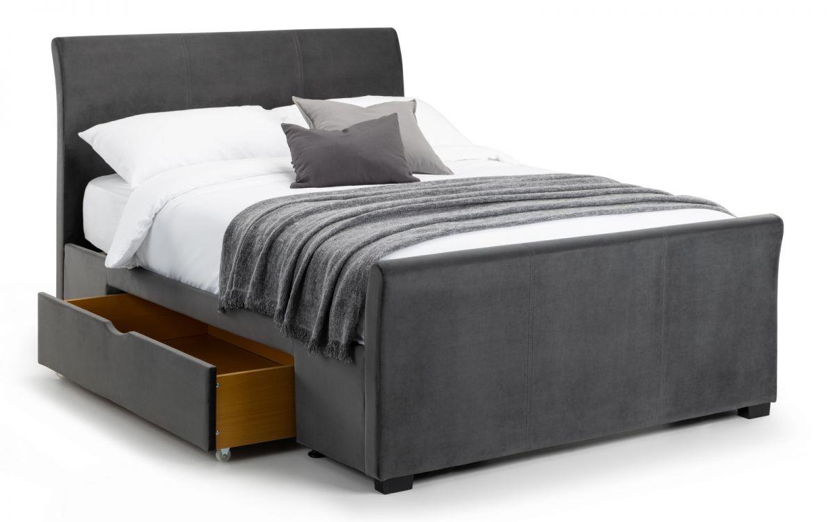 CAPRI VELVET BED - 4FT6" DOUBLE - DARK GREY