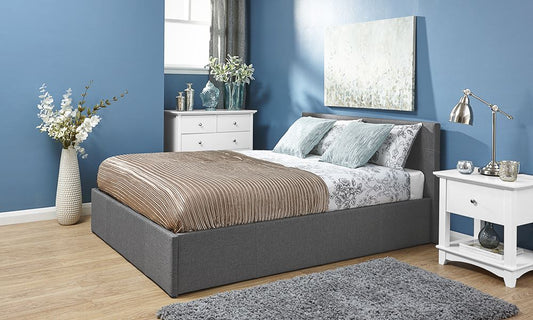 HOPSACK FABRIC END LIFT OTTOMAN BED - 4FT6 DOUBLE - GREY