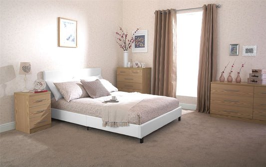 BED IN A BOX FAUX LEATHER BED - 5FT KING SIZE - WHITE