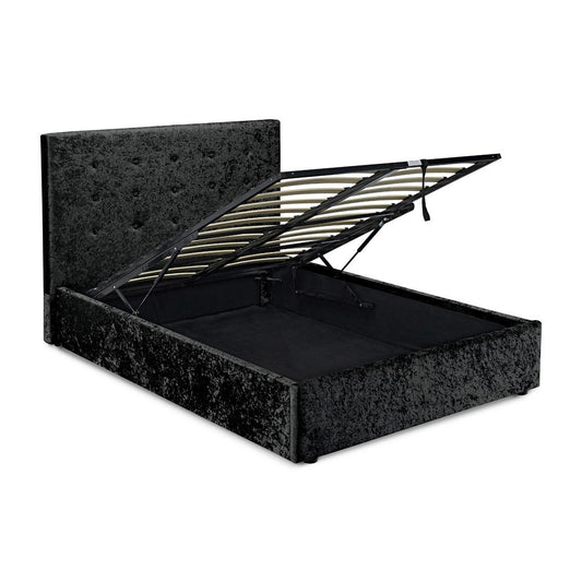 RIMINI CRUSHED VELVET END LIFT OTTOMAN BED - 5FT KING SIZE - BLACK