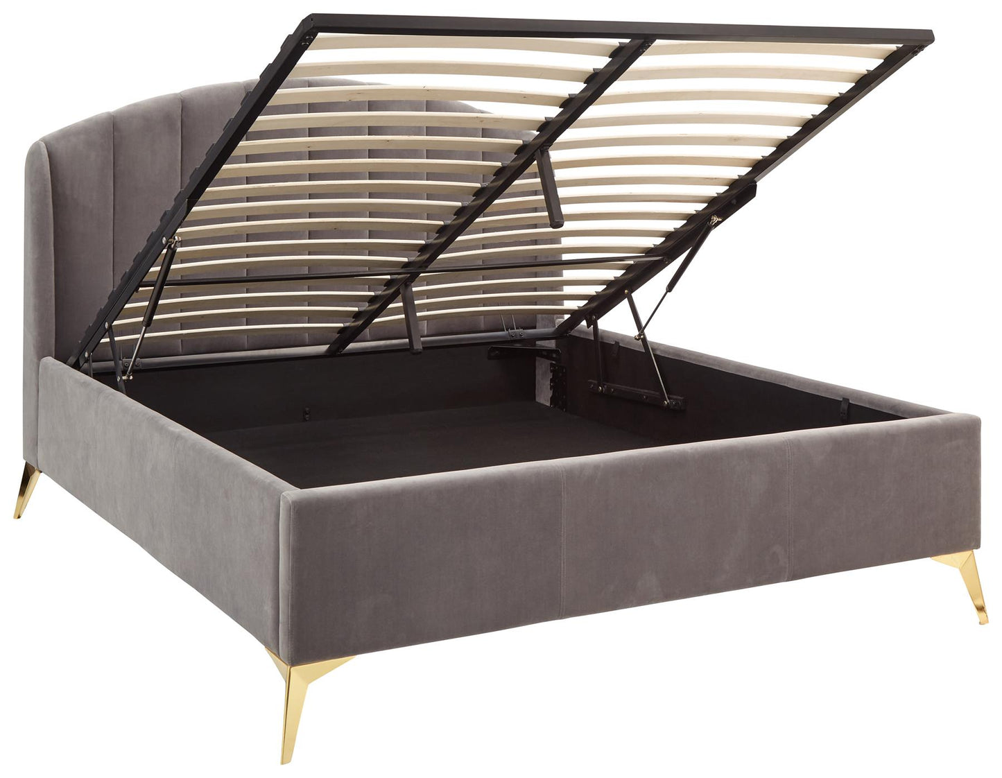 PETTINE VELVET END LIFT OTTOMAN BED - 5FT KING SIZE - GREY