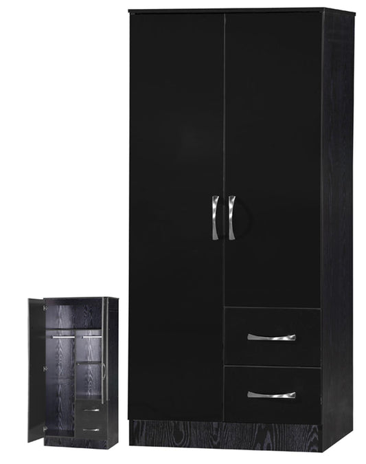 MARINA 2 DOOR COMBINATION WARDROBE - BLACK