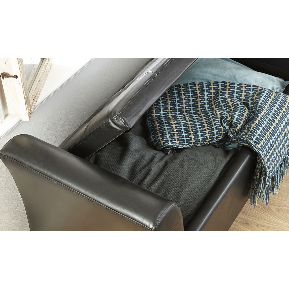 VERONA LEATHER STORAGE WINDOW SEAT - BLACK