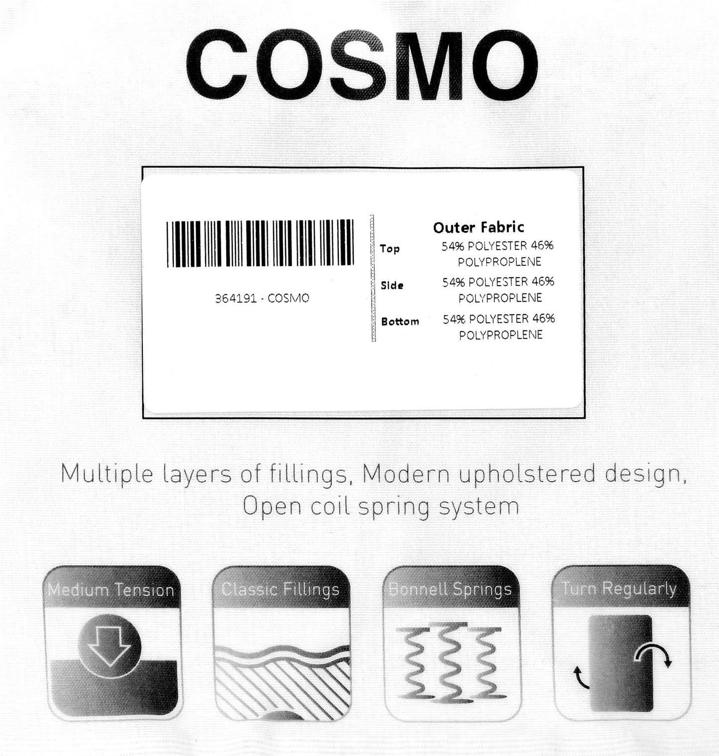 COSMO MATTRESS - 3FT SINGLE - CREAM