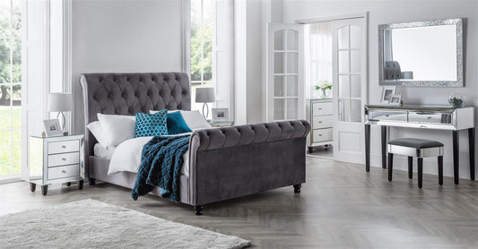 VALENTINO VELVET BED - 4FT6" DOUBLE - GREY