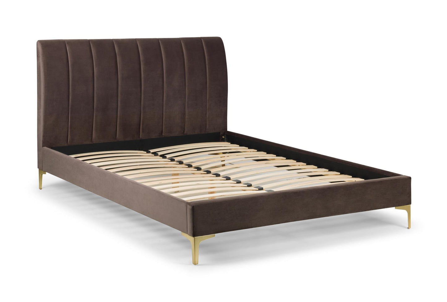 DECO VELVET BED - 4FT6" DOUBLE - TRUFFLE VELVET/BRUSHED GOLD