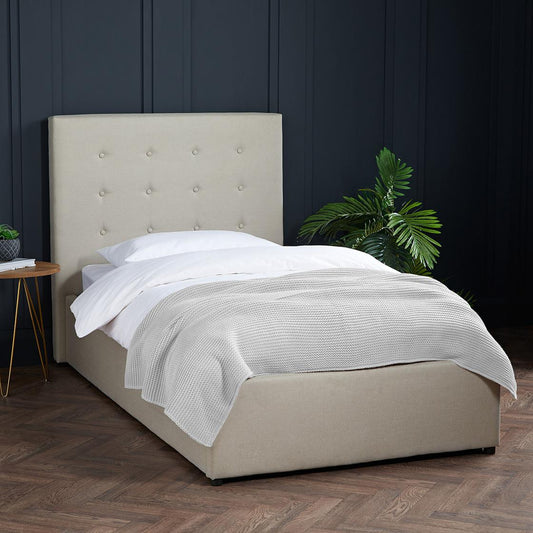 LUCCA PLUS LINEN FABRIC END LIFT OTTOMAN BED - 3FT SINGLE - BEIGE