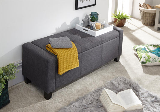 VERONA FABRIC OTTOMAN STORAGE BENCH - CHARCOAL