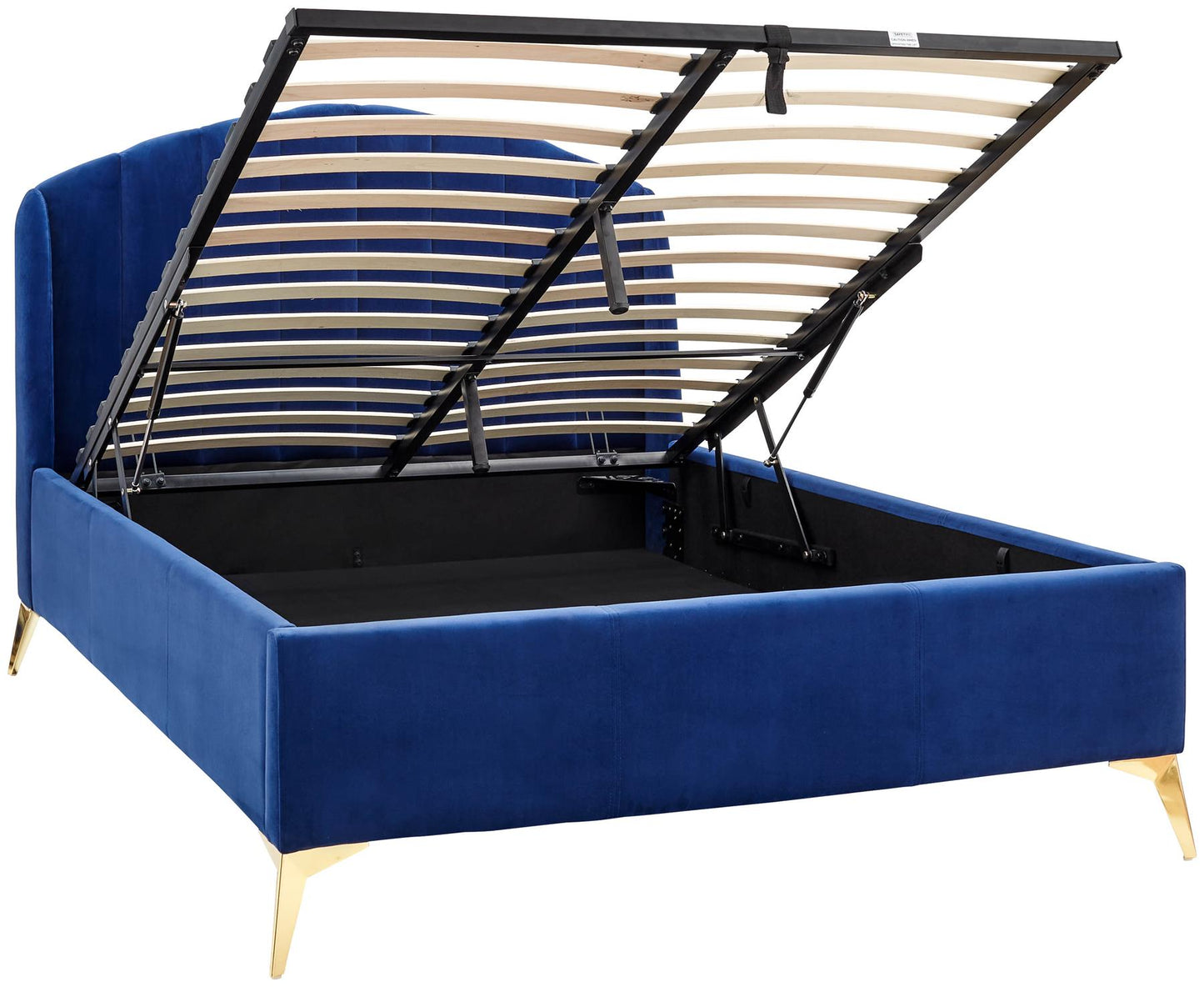 PETTINE VELVET END LIFT OTTOMAN BED - 5FT KING SIZE - ROYAL BLUE