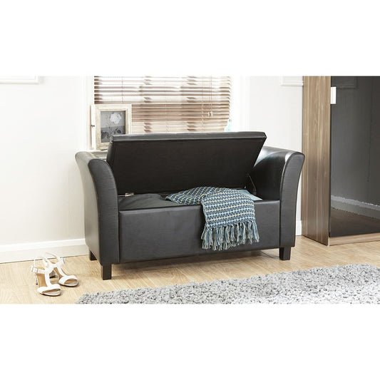 VERONA LEATHER STORAGE WINDOW SEAT - BLACK