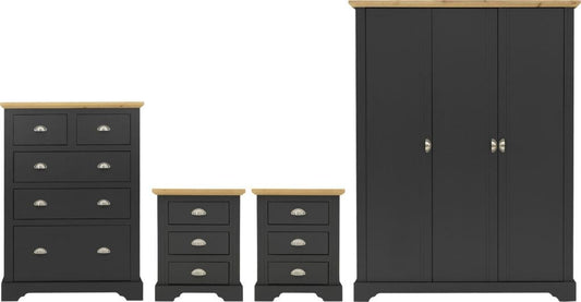 TOLEDO 4 PIECE BEDROOM SET - GREY/LIGHT OAK