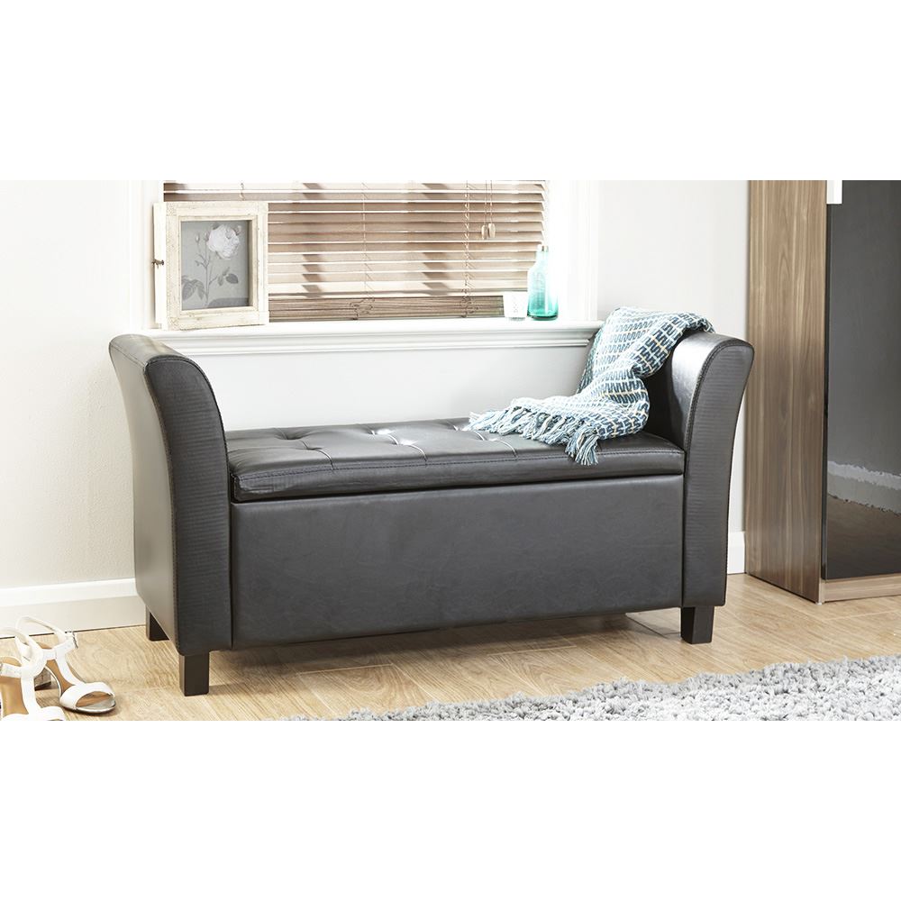 VERONA LEATHER STORAGE WINDOW SEAT - BLACK