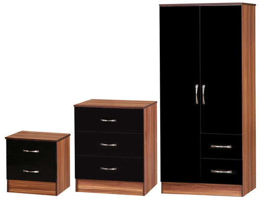 MARINA 3 PIECE BEDROOM SET - BLACK/WALNUT