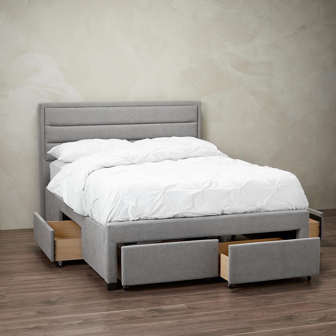 GREENWICH FABRIC 2-DRAWER BED - 5FT KING SIZE - GREY