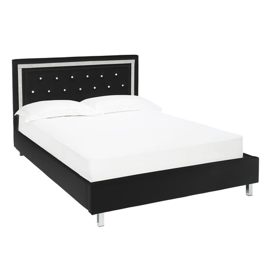 CRYSTALLE FAUX LEATHER BED - 5FT KING SIZE - BLACK