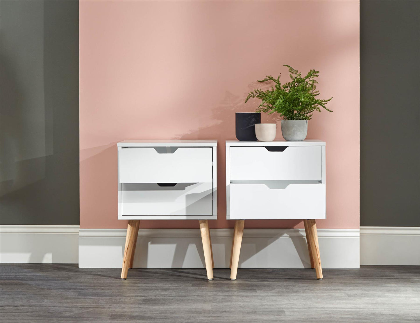 PAIR OF NYBORG 2-DRAWER BEDSIDE TABLES - WHITE