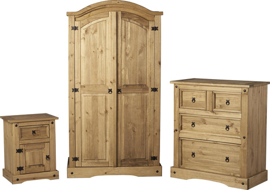 CORONA 3 PIECE BEDROOM SET - DISTRESSED WAXED PINE