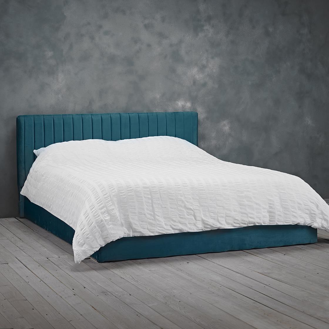 BERLIN VELVET END LIFT OTTOMAN BED - 4FT SMALL DOUBLE - TEAL