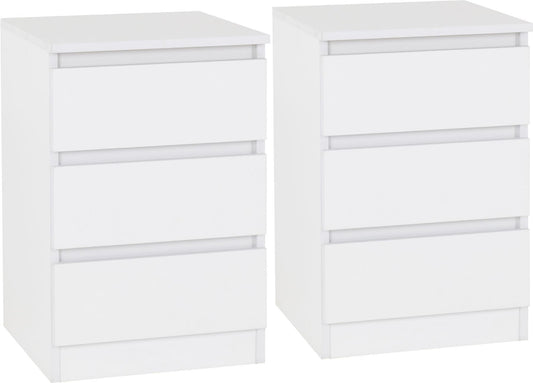 PAIR OF MALVERN 3-DRAWER BEDSIDE TABLE - WHITE