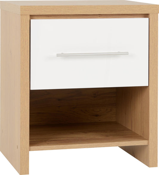 SEVILLE 1-DRAWER BEDSIDE TABLE - WHITE/LIGHT OAK