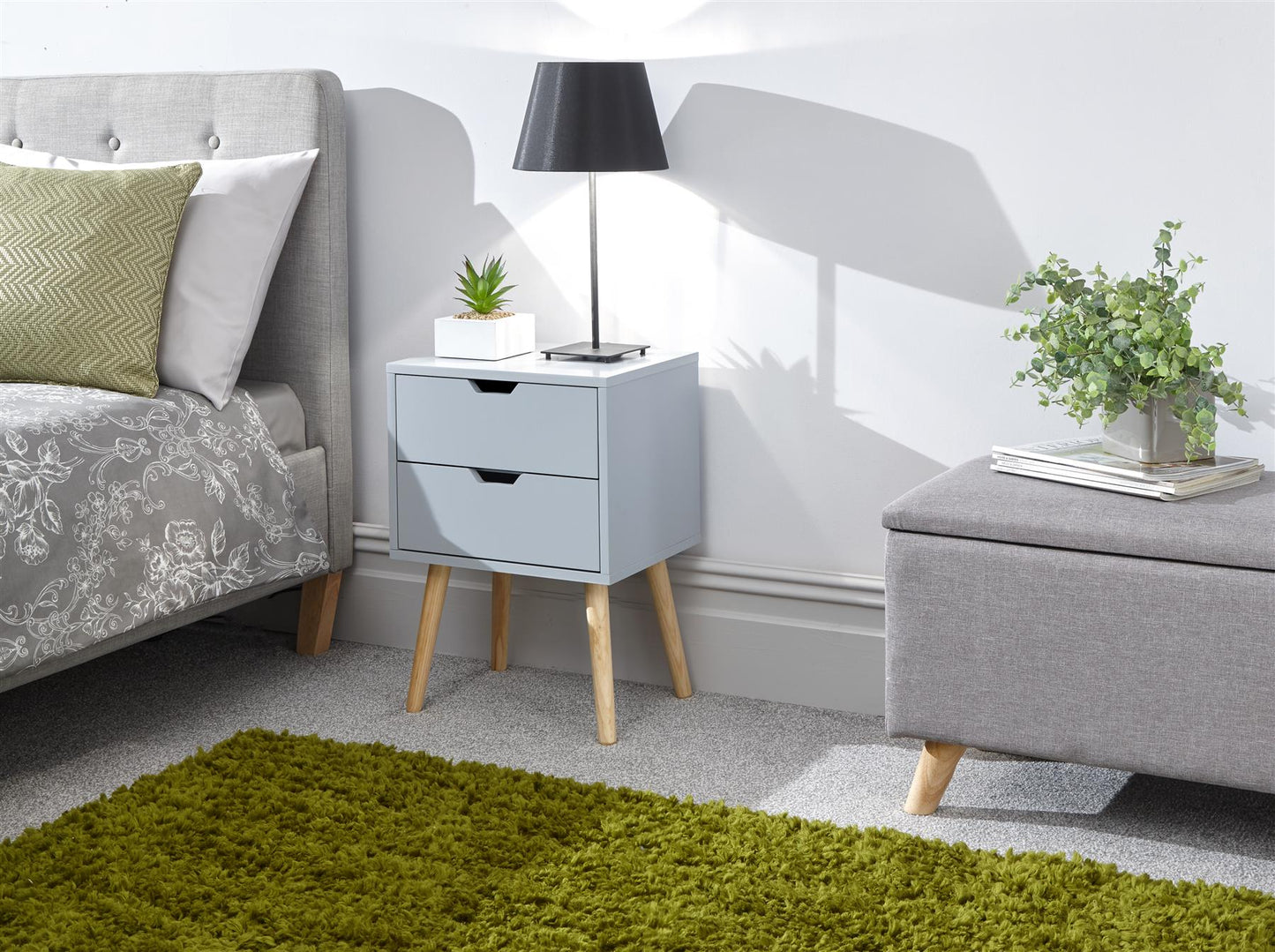 NYBORG 2-DRAWER BEDSIDE TABLE - LIGHT GREY