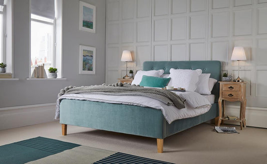 PIERRE VELVET BED - 5FT KING SIZE - AQUA