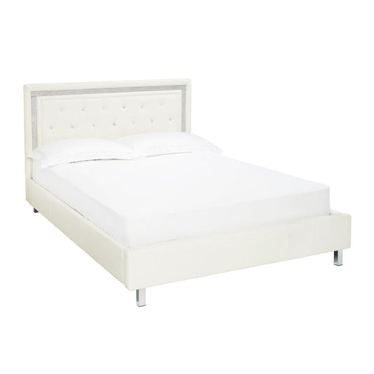 CRYSTALLE FAUX LEATHER BED - 5FT KING SIZE - WHITE