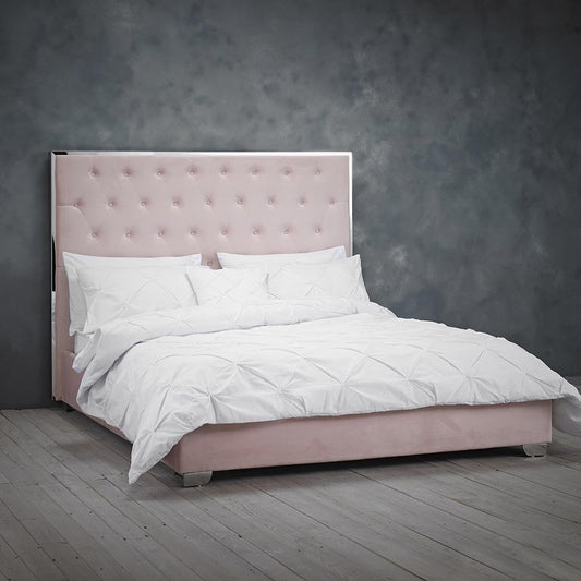 MERIBEL VELVET BED - 4FT6 DOUBLE - PINK