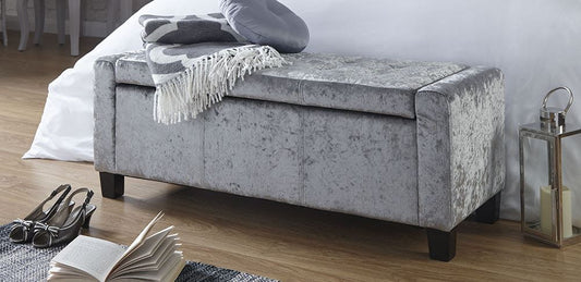 VERONA CRUSHED VELVET OTTOMAN STORAGE BENCH - GREY