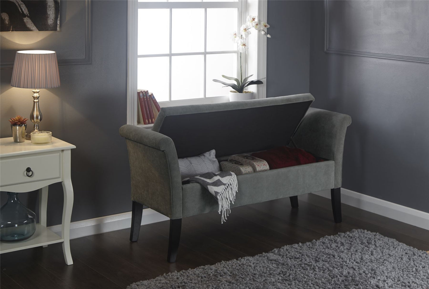 BALMORAL STORAGE WINDOW SEAT - GREY