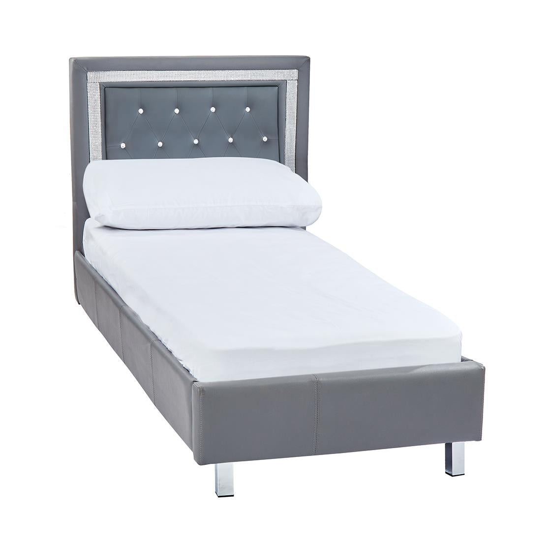 CRYSTALLE FAUX LEATHER BED - 3FT SINGLE - GREY