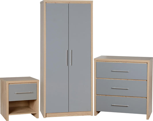 SEVILLE 3 PIECE BEDROOM SET - GREY/LIGHT OAK