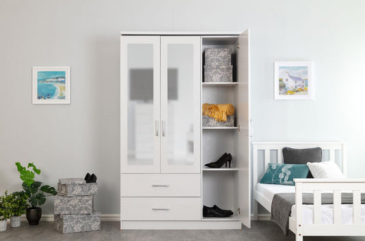 KINSBURY 3 DOOR MIRRORED WARDROBE - WHITE