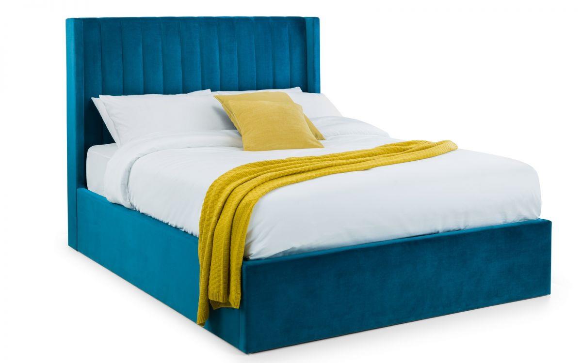 LANGHAM VELVET END LIFT OTTOMAN BED - 6FT SUPER KING SIZE - TEAL