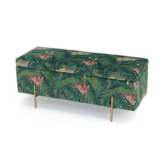 LOLA OTTOMAN STORAGE BENCH - JUNGLE PRINT