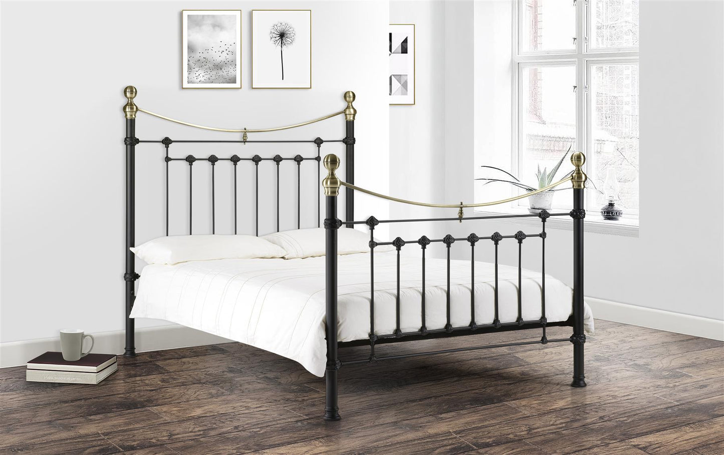 VICTORIA METAL BED - 4FT6" DOUBLE - SATIN BLACK & BRASS