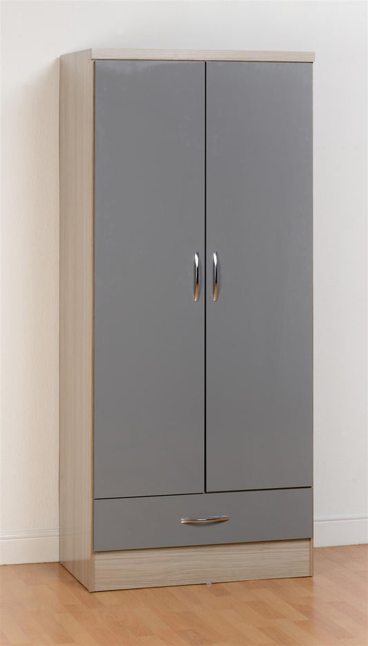 NEVADA 2 DOOR 1 DRAWER WARDROBE - GREY/LIGHT OAK