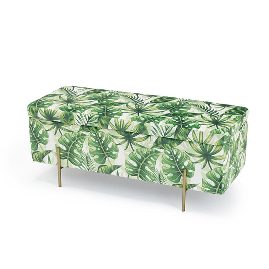 LOLA OTTOMAN STORAGE BENCH - PALM PRINT