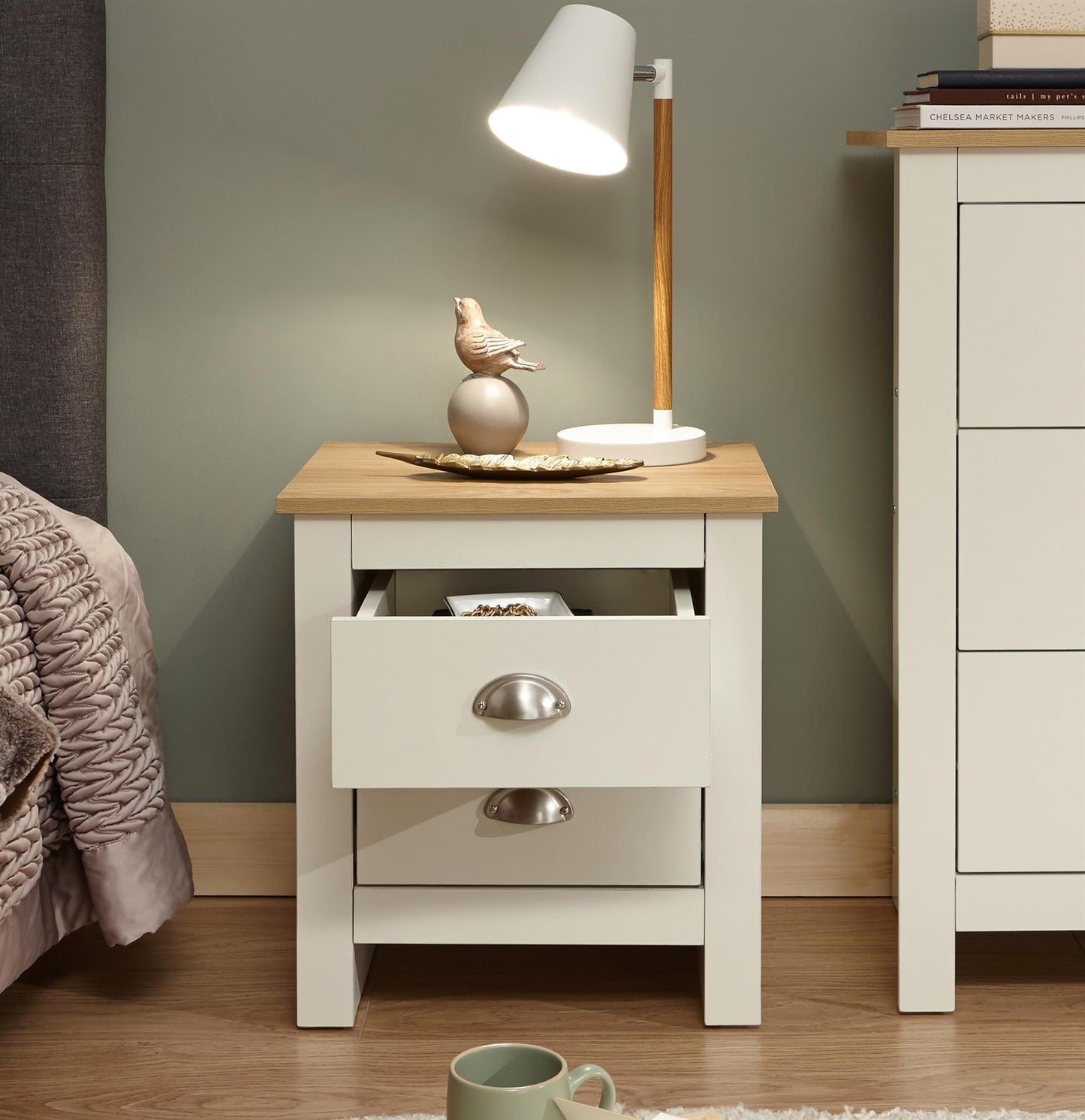 LANCASTER 2-DRAWER BEDSIDE TABLE - CREAM