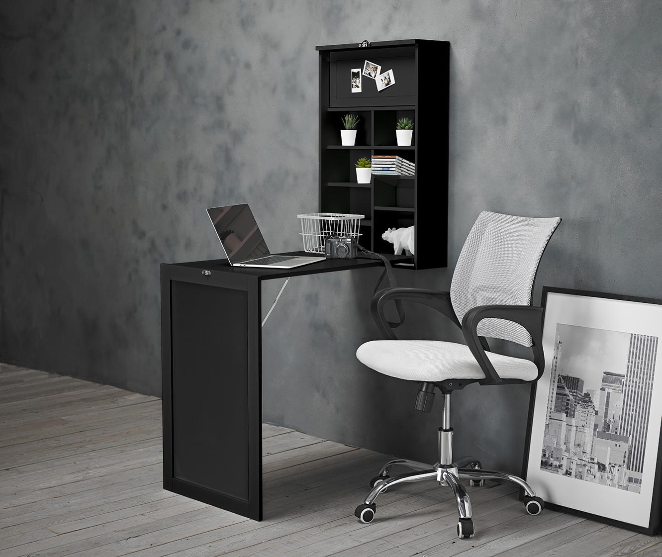 ARLO FOLDAWAY WALL DESK AND TABLE - BLACK