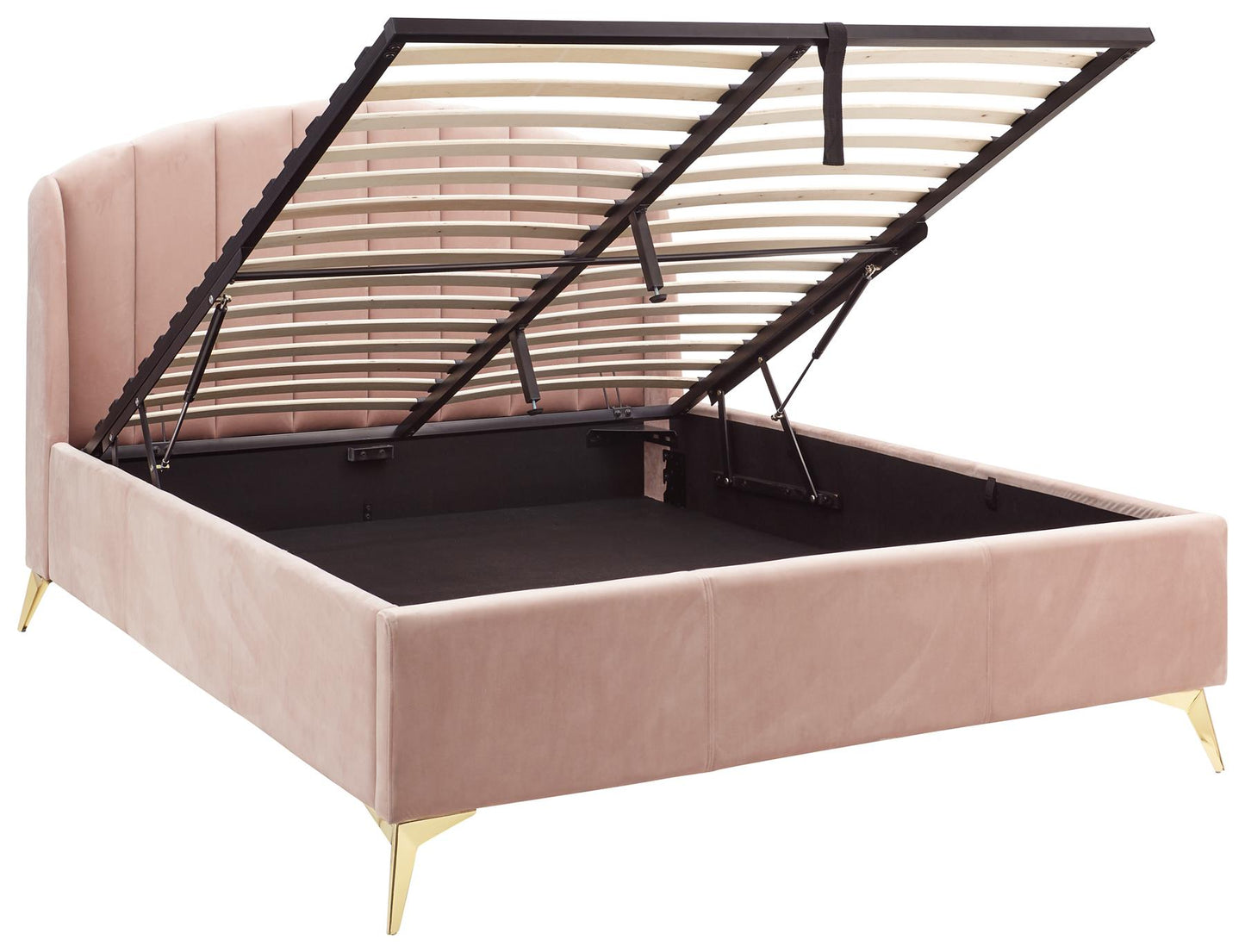 PETTINE VELVET END LIFT OTTOMAN BED - 5FT KING SIZE - BLUSH PINK