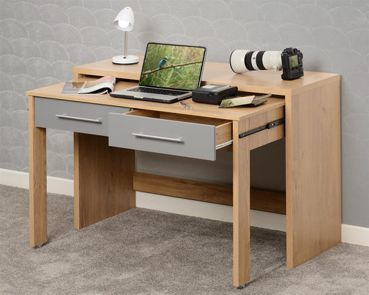 SEVILLE 2 DRAWER SLIDER DESK - GREY/LIGHT OAK